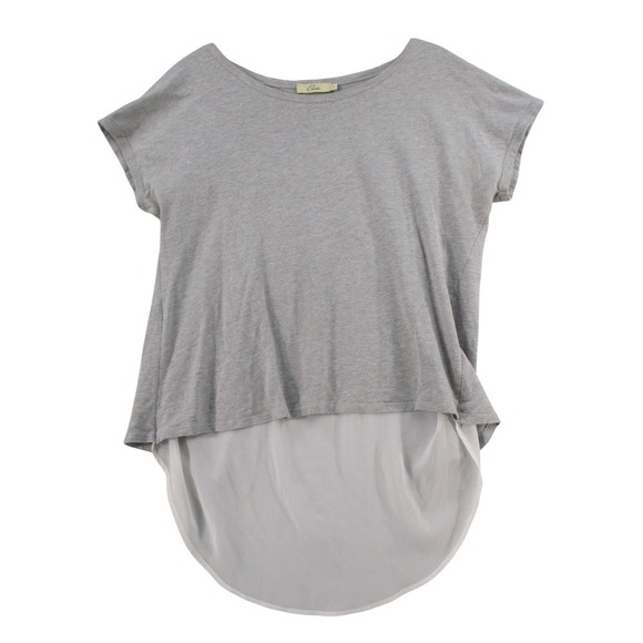 Elodie Tops - Elodie Womens Gray Split Back Mixed Media Chiffon Hem Short Sleeve Top Large